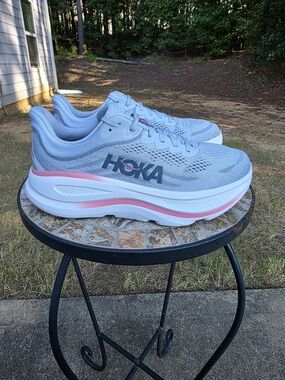 Hoka Bondi 9 1162014 MBLW Mineral Blue Running Shoes Women Sz 9 D Wide Worn 7x